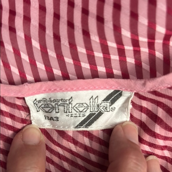 Adorable Vintage Coquette Striped Red and Pink Dress with Puff Sleeves, Size - Picture 10 of 16